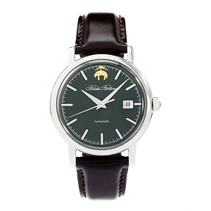 Round Watch with Calfskin Band - Dark Green